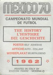 1970 Panini FIFA World Cup Mexico Stickers #NNO Poster Brasil 1962 Back