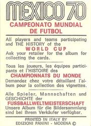 1970 Panini FIFA World Cup Mexico Stickers #NNO Vicente Pereda Back