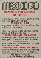 1970 Panini FIFA World Cup Mexico Stickers #NNO Jose Antonio Quintanilla Back