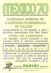 1970 Panini FIFA World Cup Mexico Stickers #NNO Giancarlo De Sisti Back