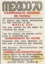 1970 Panini FIFA World Cup Mexico Stickers #NNO Bujor Halmageanu Back