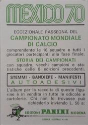 1970 Panini FIFA World Cup Mexico Stickers #NNO Hector Chumpitaz Back