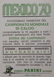 1970 Panini FIFA World Cup Mexico Stickers #NNO Pedro Pablo Leon Back