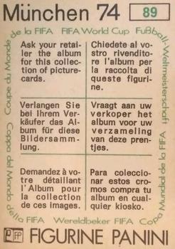 1974 Panini FIFA World Cup Munich Stickers #89 Franz Beckenbauer Back