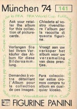 1974 Panini FIFA World Cup Munich Stickers #141 Nelson Vasquez Back