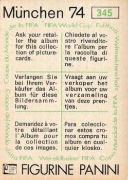 1974 Panini FIFA World Cup Munich Stickers #345 Leslaw Cmikiewicz Back