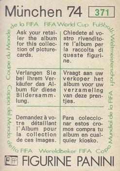 1974 Panini FIFA World Cup Munich Stickers #371 Jose Angel Iribar Back