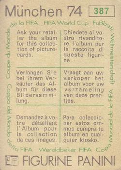 1974 Panini FIFA World Cup Munich Stickers #387 Istvan Juhasz Back