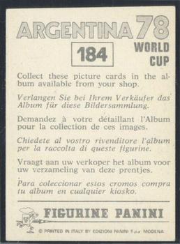 1978 Panini FIFA World Cup Argentina Stickers #184 Hugo Sanchez Back