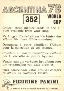 1978 Panini FIFA World Cup Argentina Stickers #352 Jurgen Croy Back