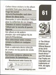 2010 Panini FIFA World Cup Stickers (Black Back) #61 Giovani Dos Santos Back
