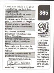 2010 Panini FIFA World Cup Stickers (Black Back) #365 Thomas Kahlenberg Back