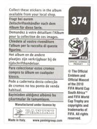 2010 Panini FIFA World Cup Stickers (Black Back) #374 Eiji Kawashima Back