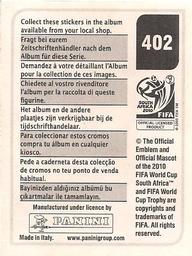 2010 Panini FIFA World Cup Stickers (Black Back) #402 Jean Makoun Back