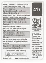 2010 Panini FIFA World Cup Stickers (Black Back) #417 Nicola Legrottaglie Back