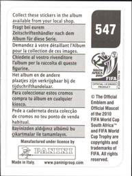 2010 Panini FIFA World Cup Stickers (Black Back) #547 Bruno Alves Back