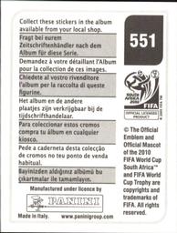 2010 Panini FIFA World Cup Stickers (Black Back) #551 Tiago Back