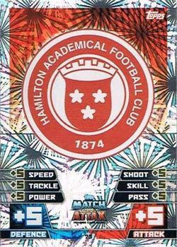 2014-15 Topps Match Attax SPFL #73 Hamilton Academical Club Badge Front