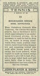 1936 Player's Tennis #22 Mme. Outratova Back