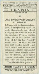 1936 Player's Tennis #37 J. Yamagishi Back