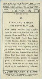 1936 Player's Tennis #47 Miss Betty Nuthall Back