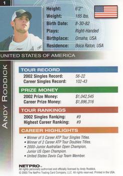 2003 NetPro International Series #1 Andy Roddick Back
