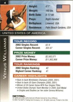 2003 NetPro International Series #4 Venus Williams Back