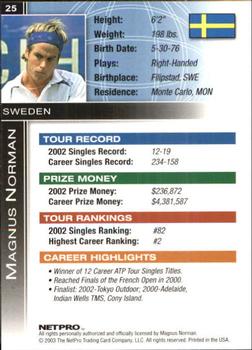 2003 NetPro International Series #25 Magnus Norman Back