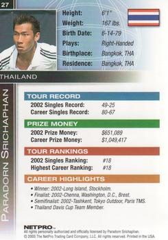 2003 NetPro International Series #27 Paradorn Srichaphan Back