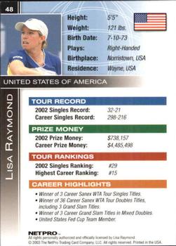 2003 NetPro International Series #48 Lisa Raymond Back
