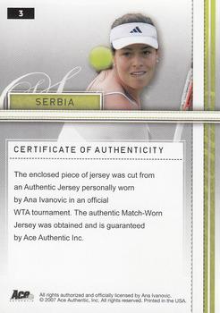 2007 Ace Authentic Straight Sets - Materials #3 Ana Ivanovic Back