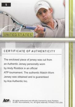 2007 Ace Authentic Straight Sets - Materials #5 Andy Roddick Back