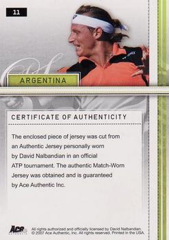 2007 Ace Authentic Straight Sets - Materials #11 David Nalbandian Back
