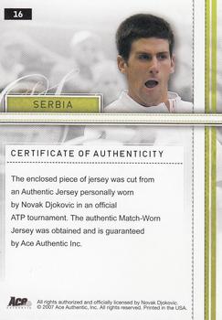 2007 Ace Authentic Straight Sets - Materials #16 Novak Djokovic Back