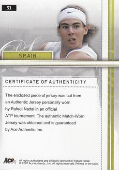 2007 Ace Authentic Straight Sets - Materials #31 Rafael Nadal Back