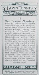 1928 Churchman's Lawn Tennis #11 Dorothea Lambert Chambers Back