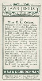 1928 Churchman's Lawn Tennis #13 Evelyn Colyer Back