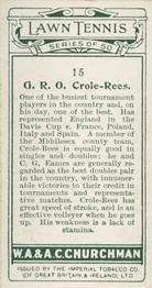 1928 Churchman's Lawn Tennis #15 G.R.O. Crole-Rees Back