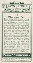 1928 Churchman's Lawn Tennis #18 Miss Joan Fry Back