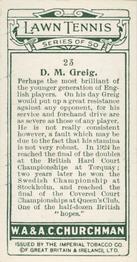 1928 Churchman's Lawn Tennis #23 Donald Greig Back
