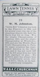 1928 Churchman's Lawn Tennis #28 William M. Johnston Back