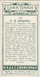 1928 Churchman's Lawn Tennis #30 Charles Kingsley Back