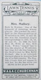 1928 Churchman's Lawn Tennis #35 Molla Mallory Back