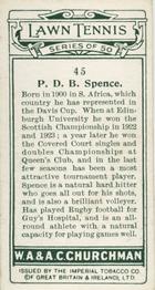 1928 Churchman's Lawn Tennis #45 Pat Spence Back