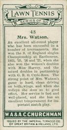 1928 Churchman's Lawn Tennis #48 Mrs. Watson Back