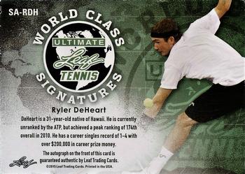 2015 Leaf Ultimate - World Class Autographs #SA-RDH Ryler DeHeart Back