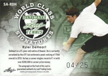 2015 Leaf Ultimate - World Class Autographs Silver Etched Foil #SA-RDH Ryler DeHeart Back