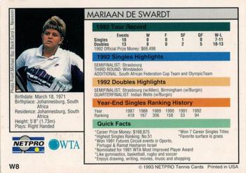 1993 NetPro #W8 Mariaan de Swardt Back