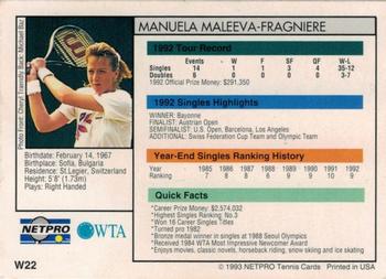 1993 NetPro #W22 Manuela Maleeva-Fragniere Back