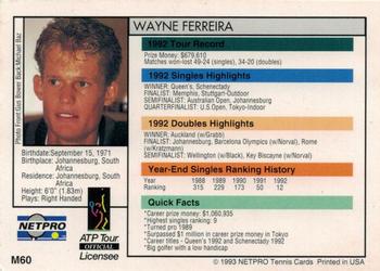 1993 NetPro #M60 Wayne Ferreira Back